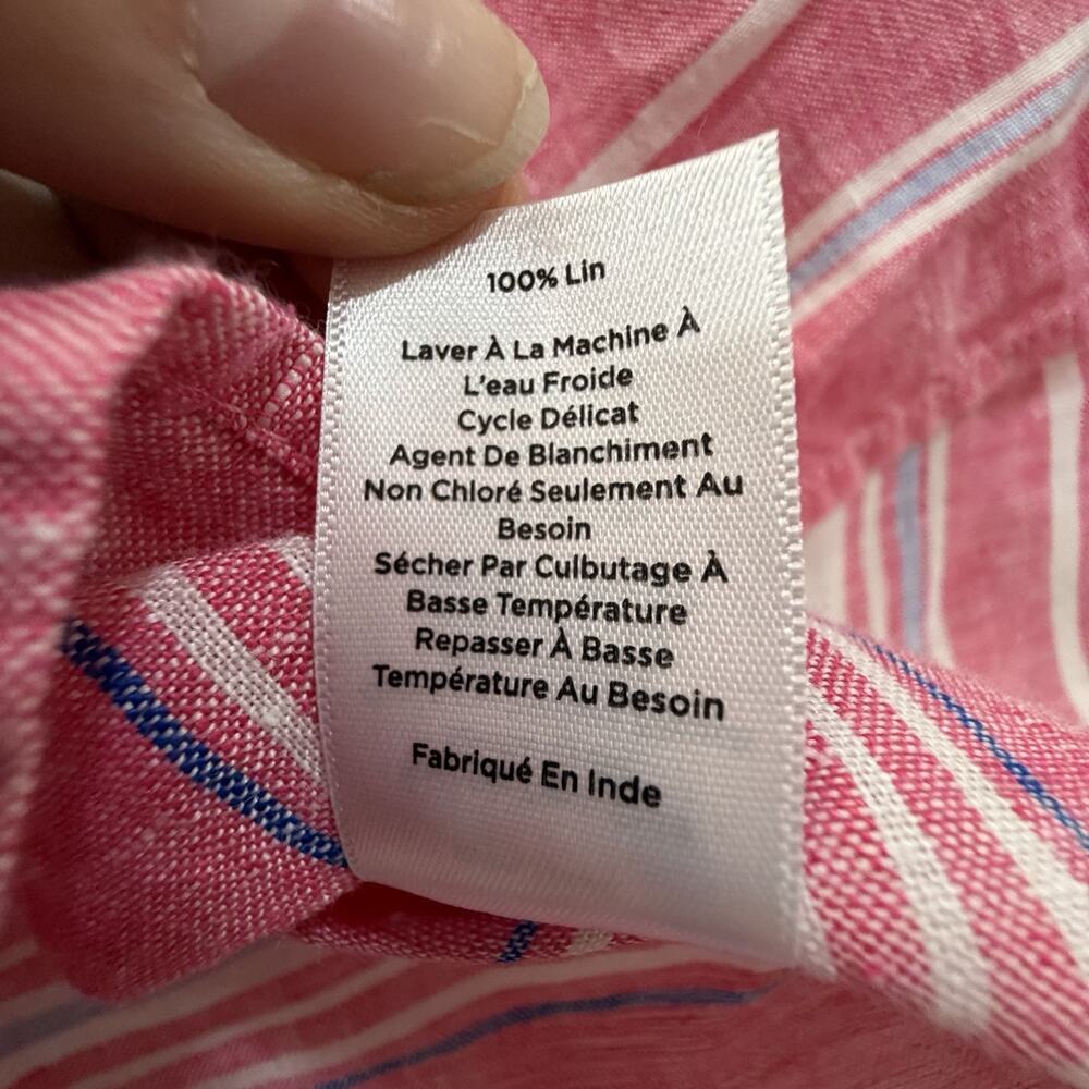 Talbots Linen Tunic Size Medium Pink White Stripe V-Neck Cap Sleeve Tunic Top - Picture 9 of 11